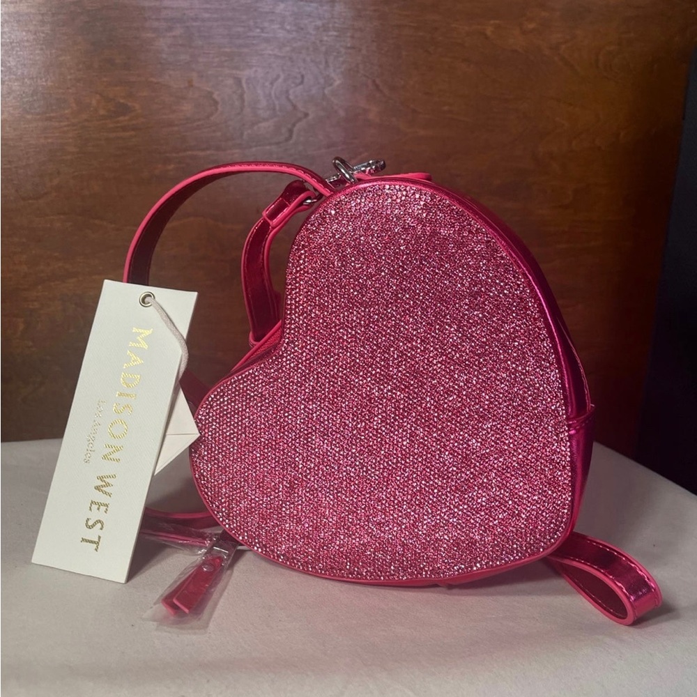 Madison West sparkly pink heart purse